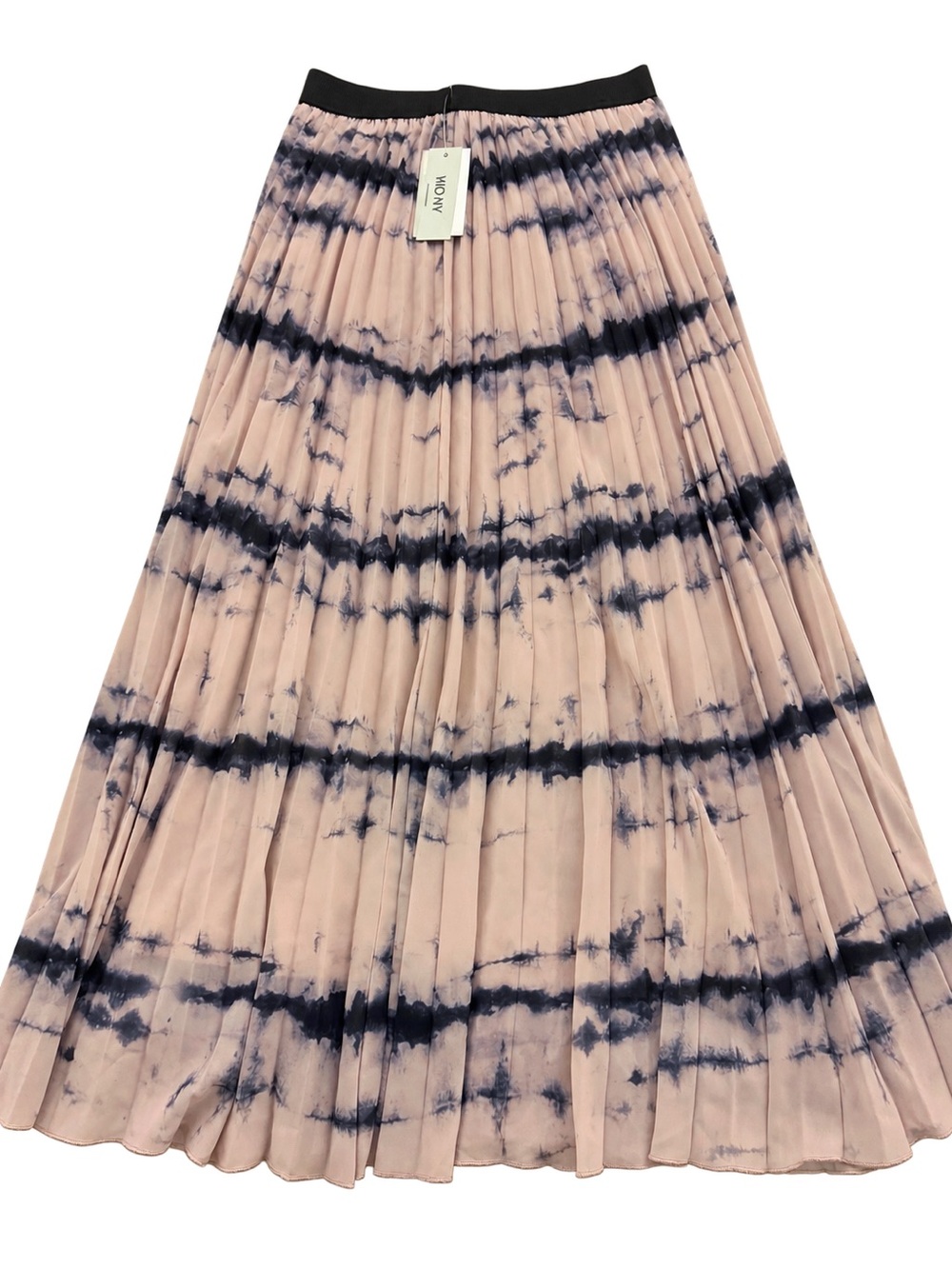 WDNY brand Pink and Navy Tie-Dye Pleated Maxi Skirt